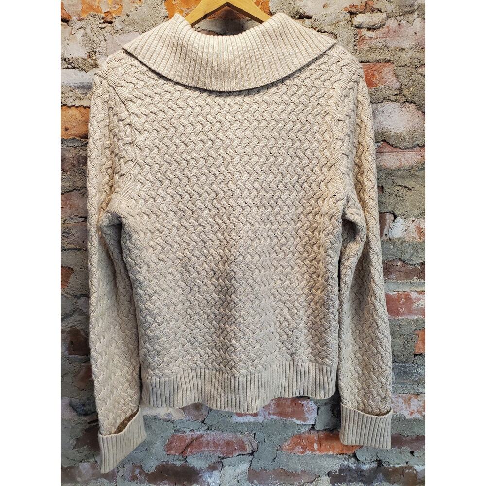 Banana Republic Womens Cardigan XL Beige Shawl Collar Cable Knit Cotton Button - Picture 2 of 3